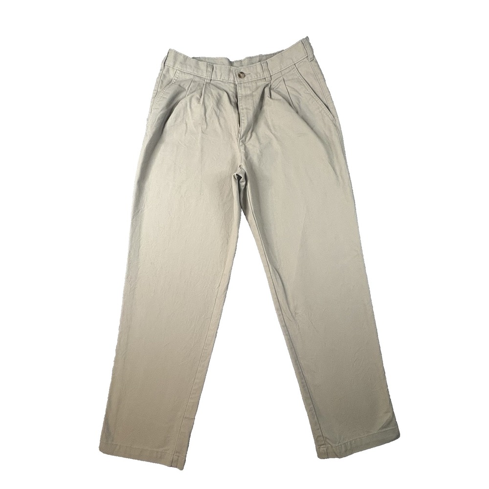 George Men's 31x28.5 Tan Pleated Chino Pants Straight Leg Casual Cotton SEE DESC